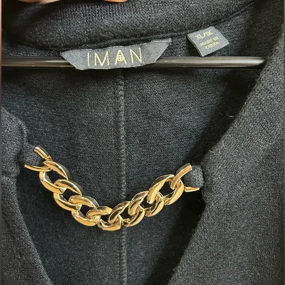 🌸5/$25🌸 IMAN Black Tunic Dress W Gold Chain Accent - Picture 5 of 5